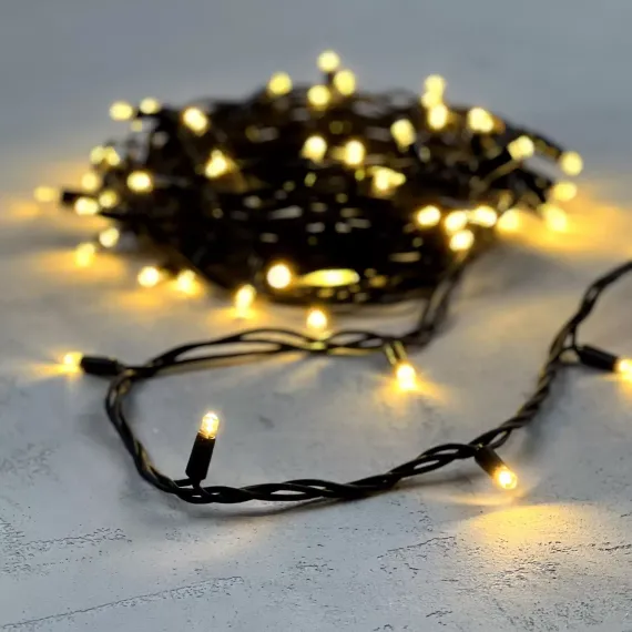 Гирлянда Нить 10 м., теплый белый, 220В, 75 LED, Провод Черный Каучук, IP65, LTC (LL75-1-2WW)
