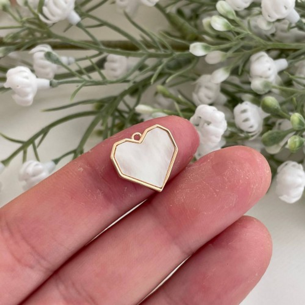 8514-з Подвеска "Сердце" остроугольное с перламутром 14 мм, позолота