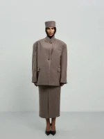 Пиджак оверсайз с объемными плечами, Коричневый