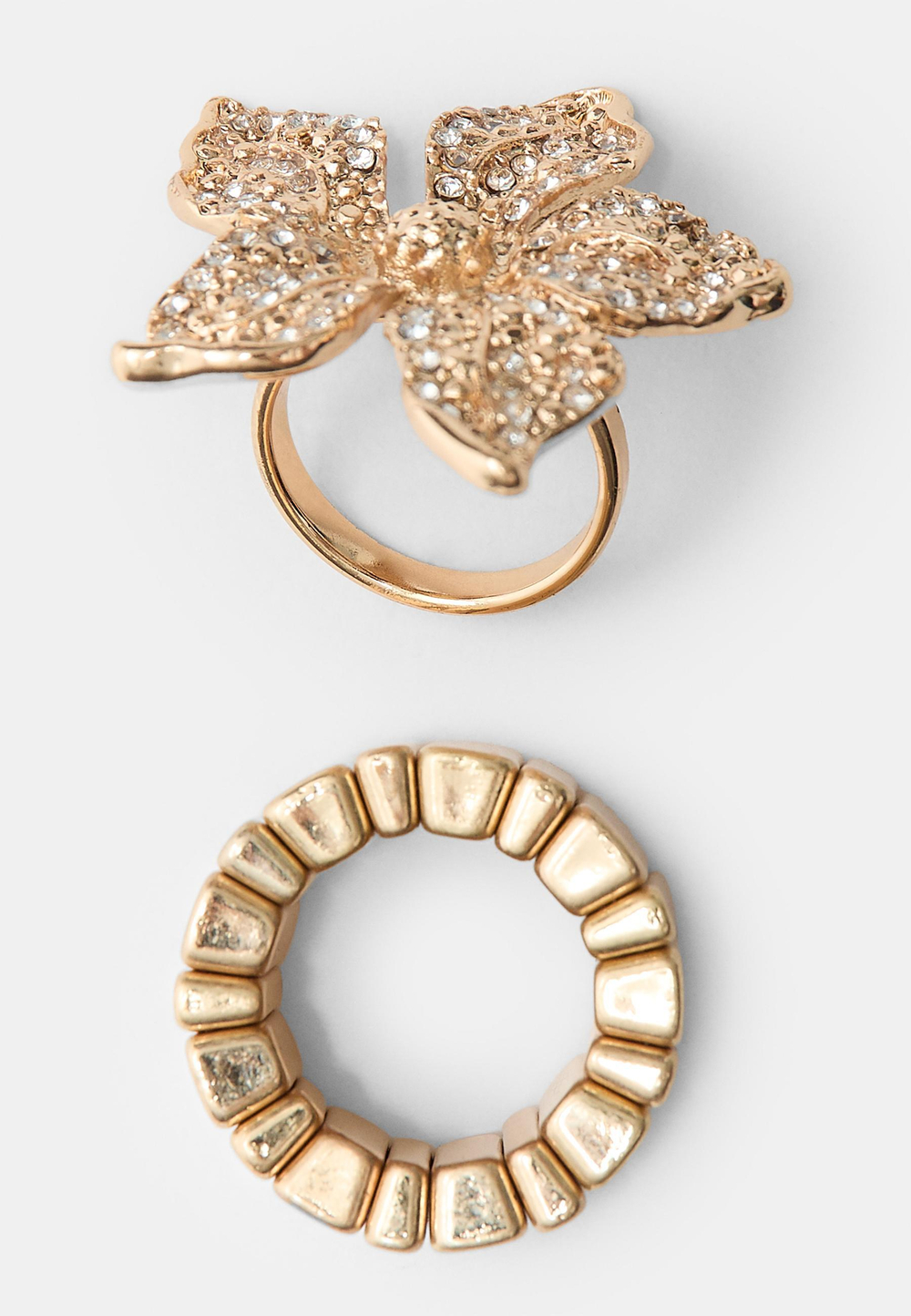STRADIVARIUS Набор из 2 колец со стразами, золотой