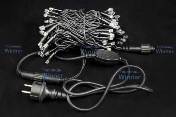 Светодиодная нить с мерцающим диодом 20 м., 220V, 200 холодных белых LED ламп, черный каучук, соединяемая, Winner (w.01.7B.200+)