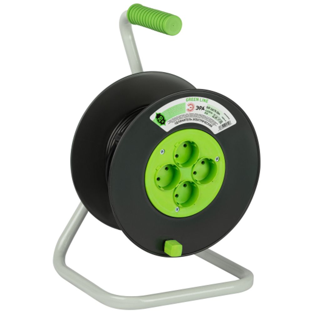 Удлинитель силовой ЭРА GREEN LINE KAT-2x0.75-20m Greenline на катушке пластик 4 розетки без заземления 20м ПВС 2x0.75мм2