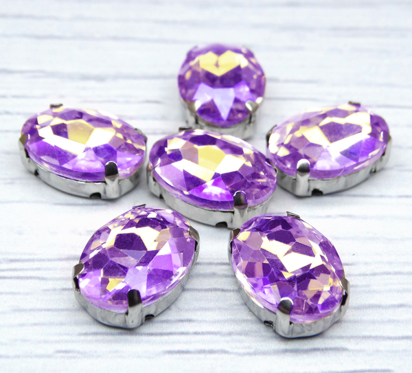 ОЦ033НН1014 Хрустальные стразы формы "овал" в цапах, цвет: сиреневый AB, размер: 10х14 мм, 5 шт.