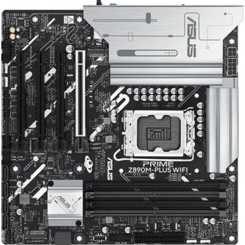 Материнская плата ASUS PRIME Z890M-PLUS WIFI (Socket 1851, mATX, 4xDDR5(192GB), DP / HDMI, 1xPCIe 5.0x16 / 3xPCIe 4.0x16 / 1xLAN (2.5GbE), Wi-Fi, BT, 6xSATA 6Gb / s, 3xM.2, 1xType-C, 7xUSB 3.2)