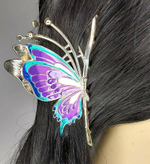 Заколка-краб "Бабочка" со стразами.Разноцветная. Синяя .Усиленная.