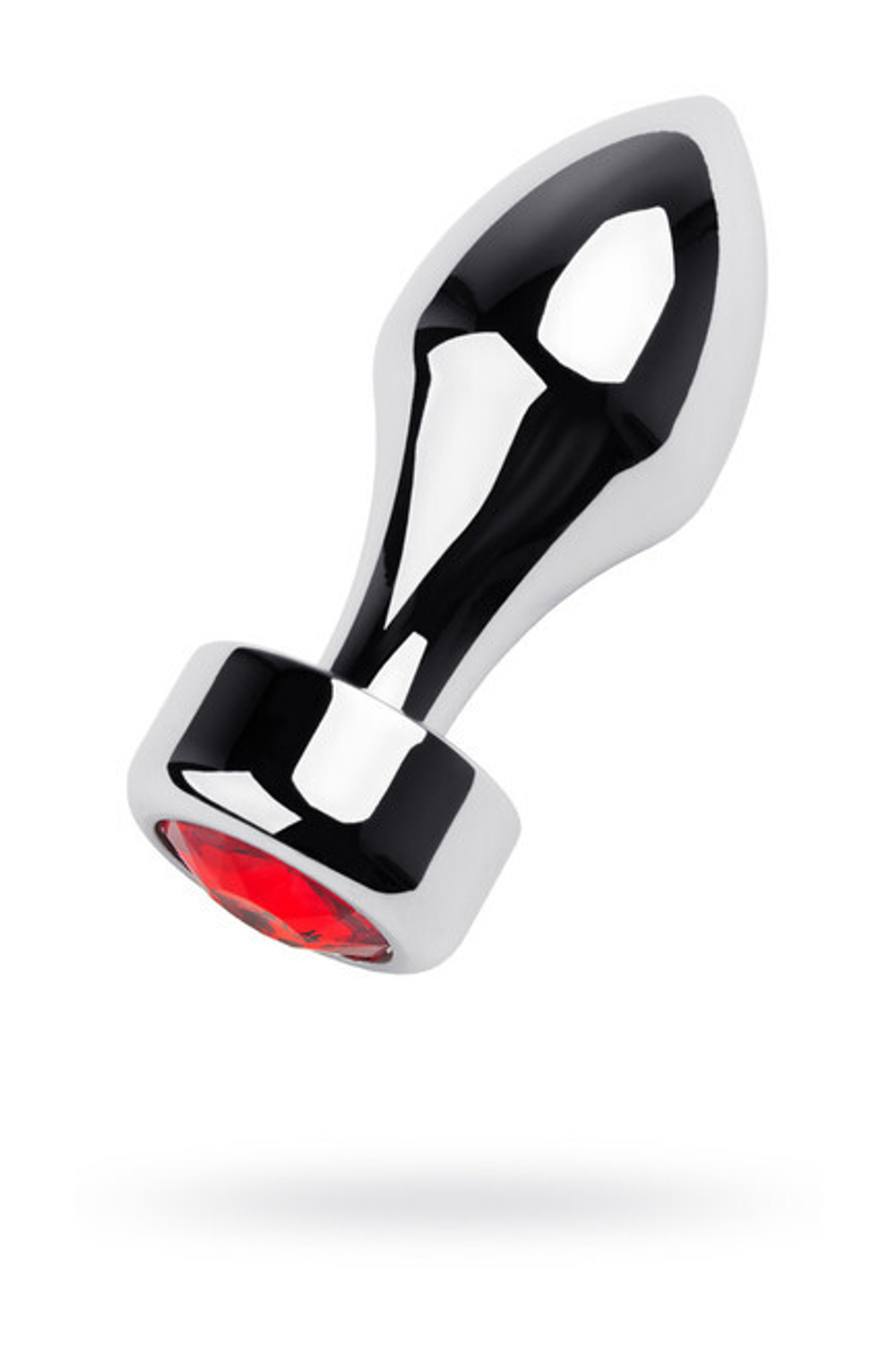 Анальная серебристая втулка со стразом цвета рубин (Цвет: Серебристый с красным)