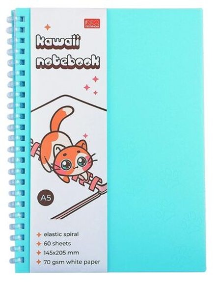 Записная книжка А5 картон, эластичн.гребень, 60л. "Kawaii notebook. Голубая"
