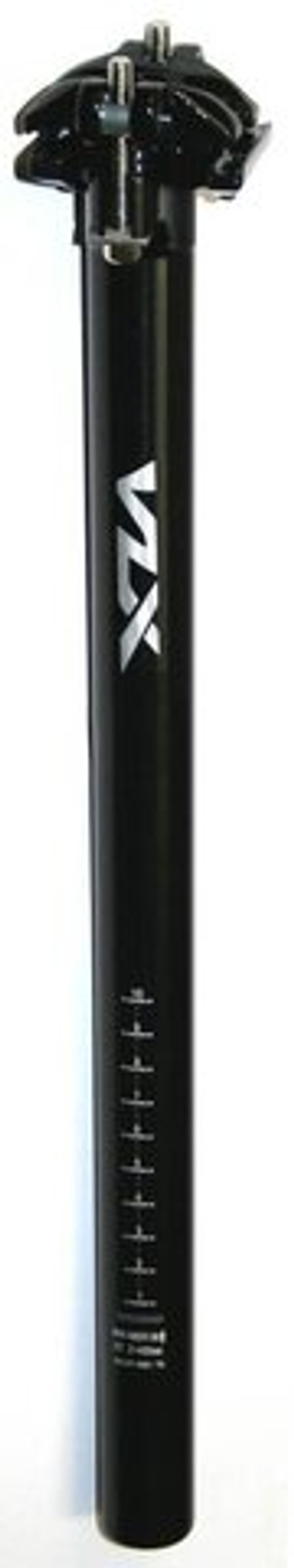 Штырь подседельный алюм, Ø27,2х400мм, 2 болта, вылет 0 мм, чёрный. VLX лого.VLX-SP02