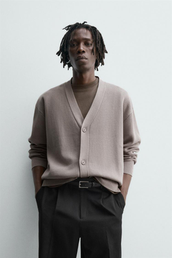 ZARA КАРДИГАН ИЗ РЕЛЬЕФНОГО ХЛОПКА, СЕРО-КОРИЧНЕВЫЙ