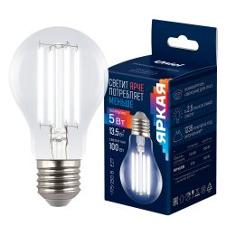 LED-A60-5W-4000K-E27-CL GLY01TR Лампа светодиодная. Форма A. прозрачная. Серия Яркая A++. Белый свет 4000K. Картон. ТМ Uniel