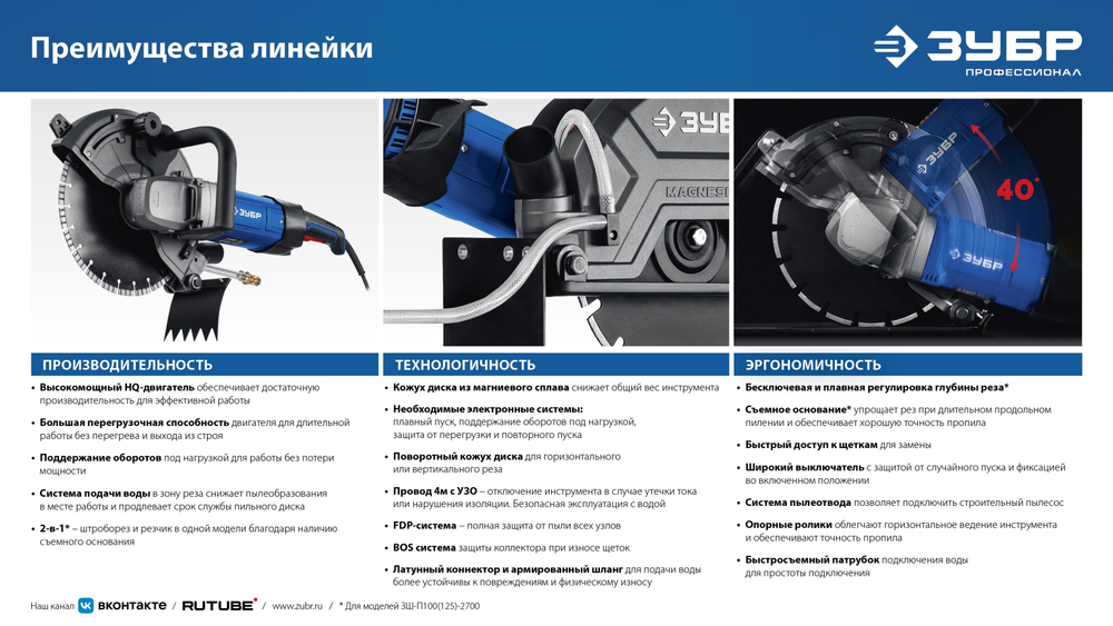 ЗУБР d 305 мм, 2700 Вт, 100 мм, электрический резчик по бетону, Профессионал (РЭУ-2700-300)