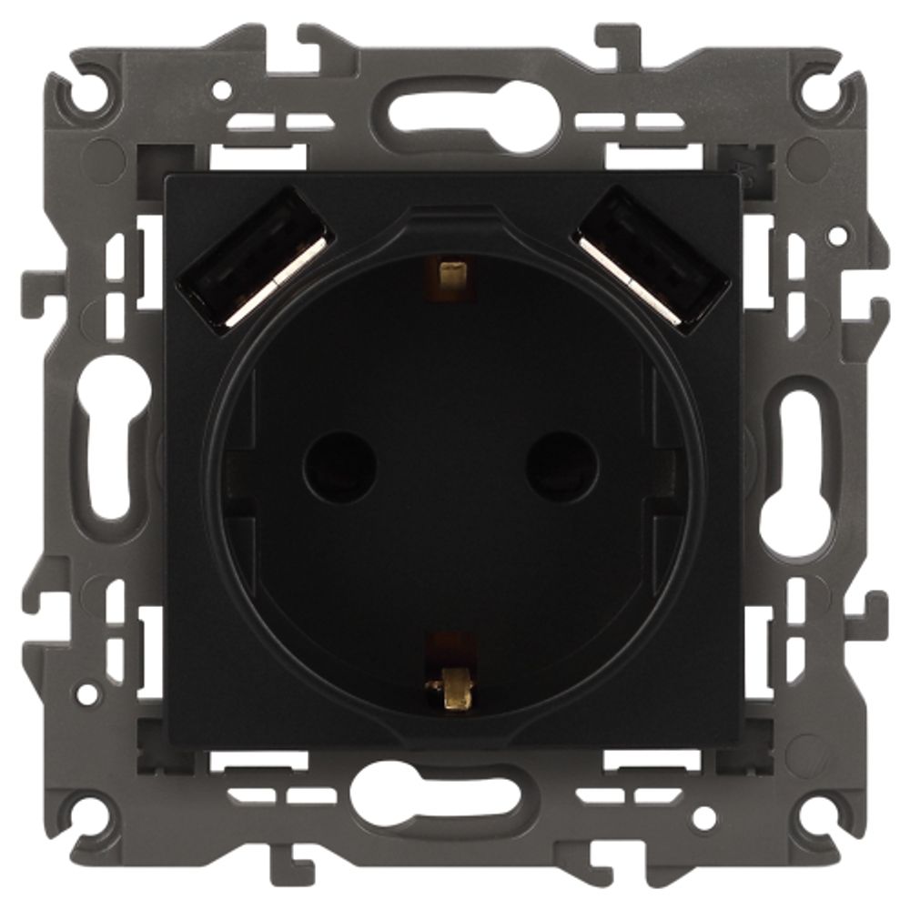 Розетка ЭРА Elegance 14-4109-05 2P+E 16A-250В штор. с 2xUSB 5В-3А антрацит