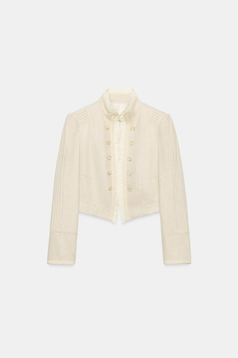 ZARA КОРОТКИЙ БЛЕЙЗЕР С ВОЛАНАМИ, СВЕТЛО-БЕЖЕВЫЙ