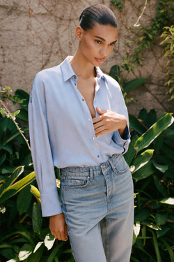 ZARA ЖАККАРДОВАЯ РУБАШКА СВОБОДНОГО КРОЯ, НЕБЕСНО-ГОЛУБОЙ