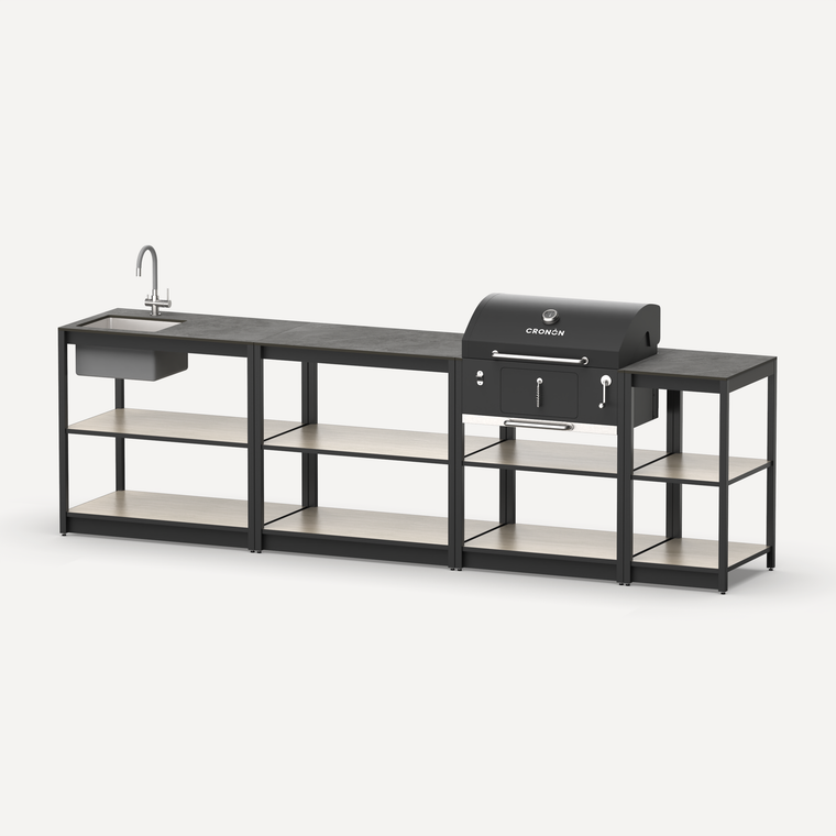 Мангальный комплекс Lounge M-110SB, 3 м, дуб сонома/черный мрамор