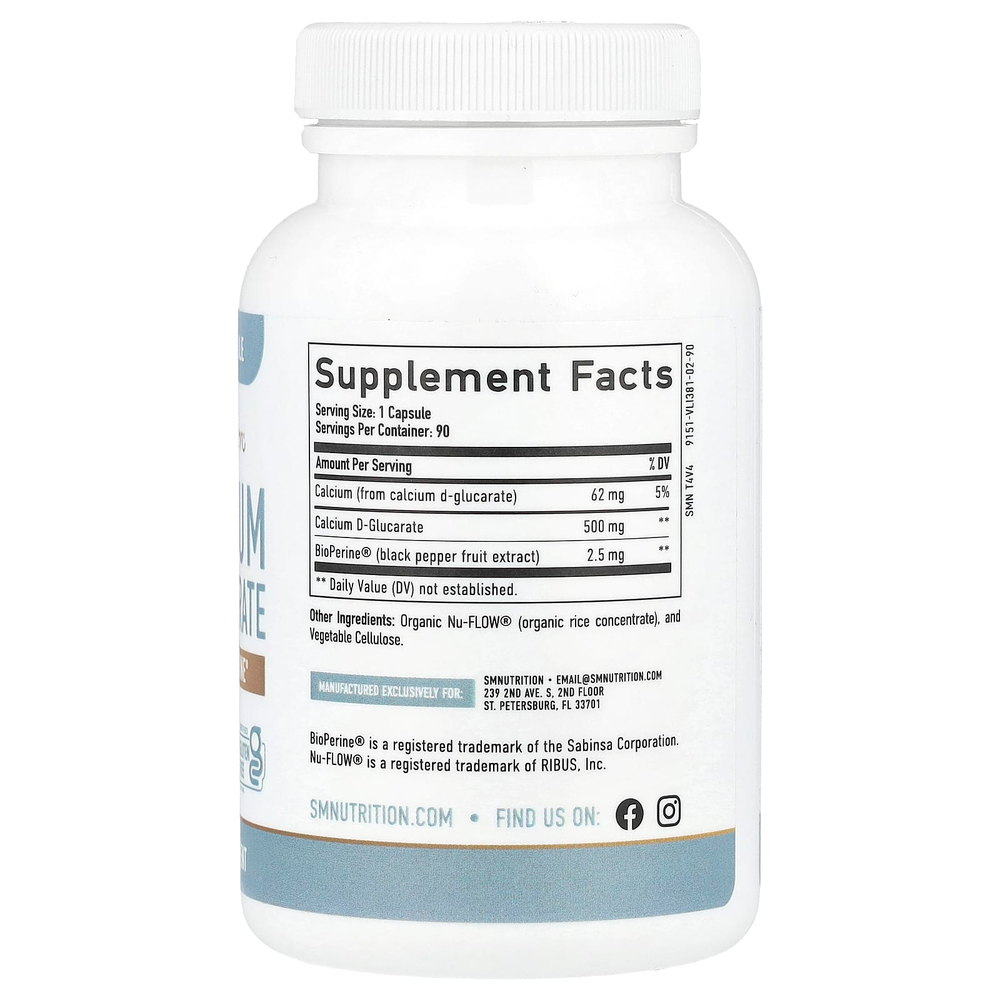 SMNutrition, D-глюкарат кальция и BioPerine®, 90 капсул
