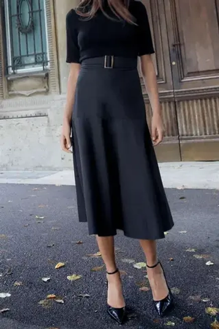 ZARA ПЛАТЬЕ ИЗ МЯГКОЙ ТКАНИ С РЕМНЕМ, ЧЕРНЫЙ