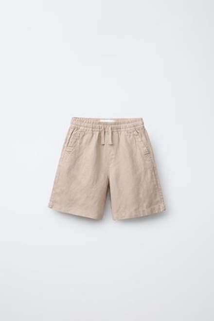 ZARA ШОРТЫ-БЕРМУДЫ ИЗ ЛЬНЯНОЙ ТКАНИ, БЕЖЕВЫЙ
