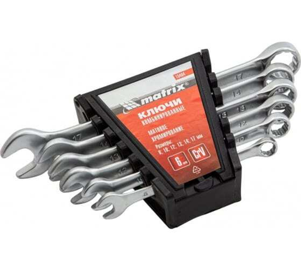 НАБОР КЛЮЧЕЙ КОМБ. MATRIX 8-17ММ CRV МАТОВЫЙ ХРОМ 6ШТ 15404