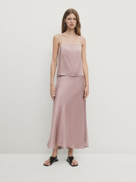 Massimo Dutti Атласный топ на бретелях, розовый