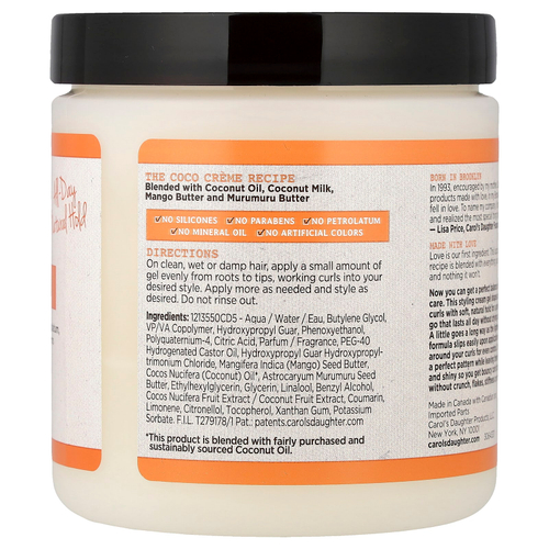 Carol's Daughter, Coco Creme, интенсивное увлажнение, крем-гель для формирования локонов, для очень сухих и вьющихся волос, 452 г (16 унций)