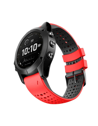 Ремешок дышащий Athlet 22 мм. для Garmin Fenix 7/6/5, EPIX 2, MARQ, Forerunner 935 / 945 / 955 / 965, instinct, instinct 2 силиконовый быстросъемный ( Красный / Черный )