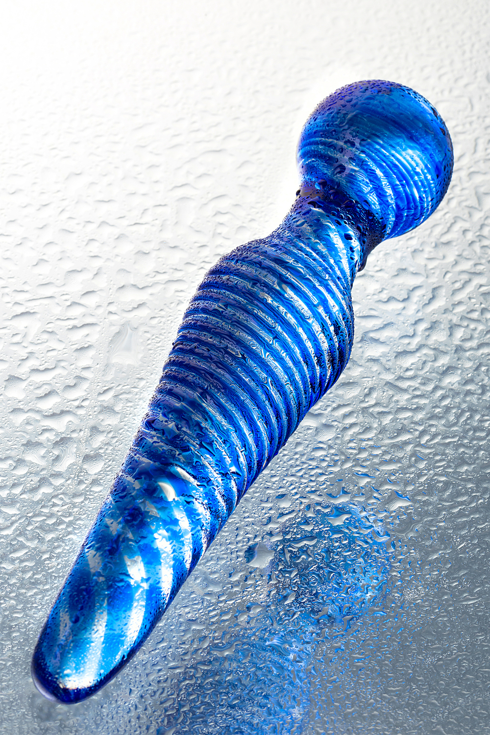 Фаллоимитатор двусторонний из стекла синий 17 см