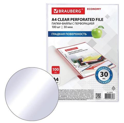 Файл А4 с перфорацией 100шт 30мкм,гладкие "ECONOMY" (BRAUBERG)