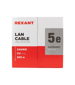 Rexant (01-0059) Кабель витая пара U/UTP, CAT 5e, ZH нг(А)-HF, 4PR, 24AWG, INDOOR, SOLID, серый, 305м LIGHT