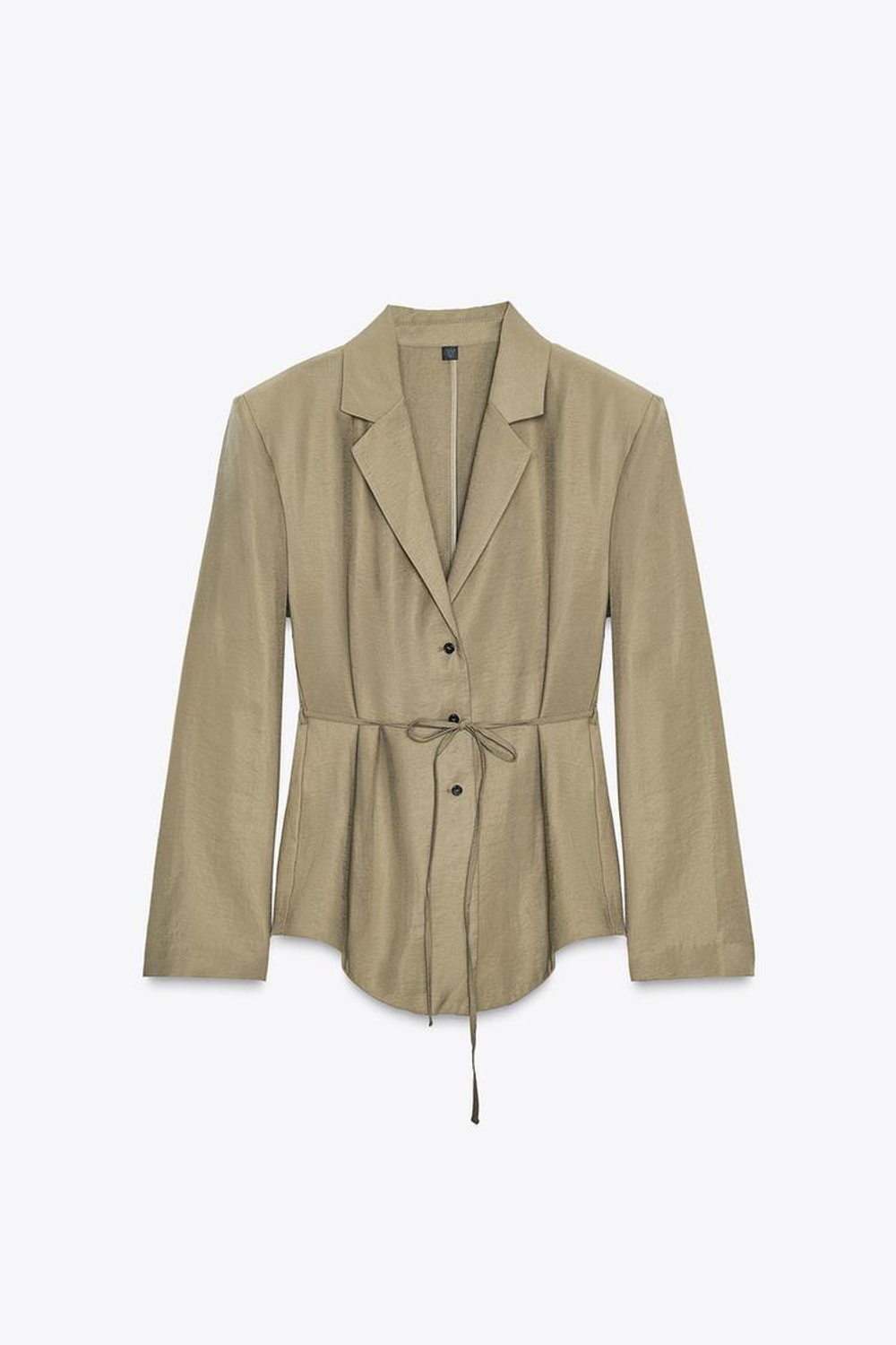 ZARA БЛЕЙЗЕР С ПОДПЛЕЧНИКАМИ И ТОНКИМ ПОЯСОМ, ТЕМНЫЙ ХАКИ