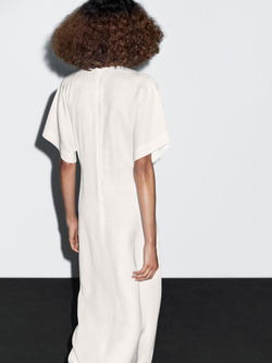 Massimo Dutti Платье миди А-силуэта с V-образным вырезом, натуральный, кремовый