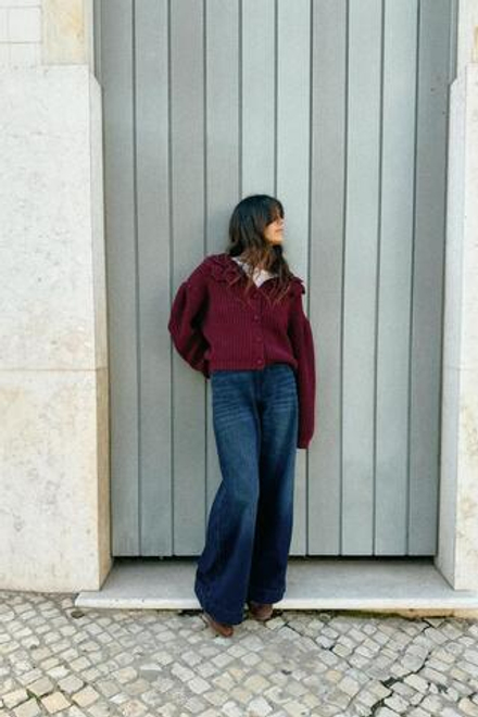 ZARA КАРДИГАН ВЯЗАНЫЙ С ЦВЕТОЧНЫМ УЗОРОМ, БУРГУНДИ