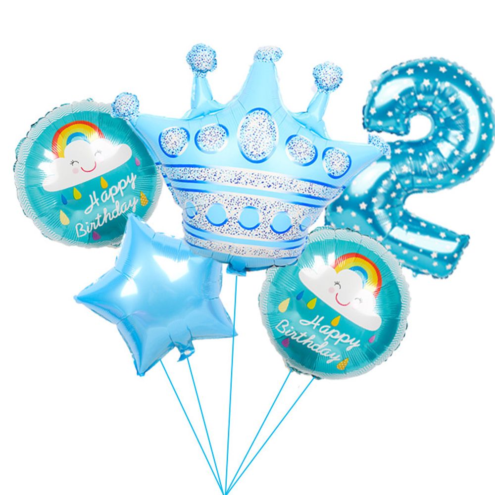 Шар (40"/102 см) Цифра, 2, Звездочки, Голубой, в упаковке 1 шт.