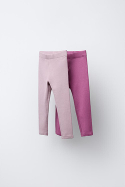ZARA НАБОР ИЗ ДВУХ БАЗОВЫХ ЛЕГИНСОВ, РОЗОВЫЙ/ЛИЛОВЫЙ