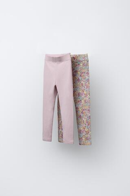 ZARA НАБОР ИЗ ДВУХ ОДНОТОННЫХ ЛЕГГИНСОВ С ПРИНТОМ, РОЗОВЫЙ/ЛИЛОВЫЙ