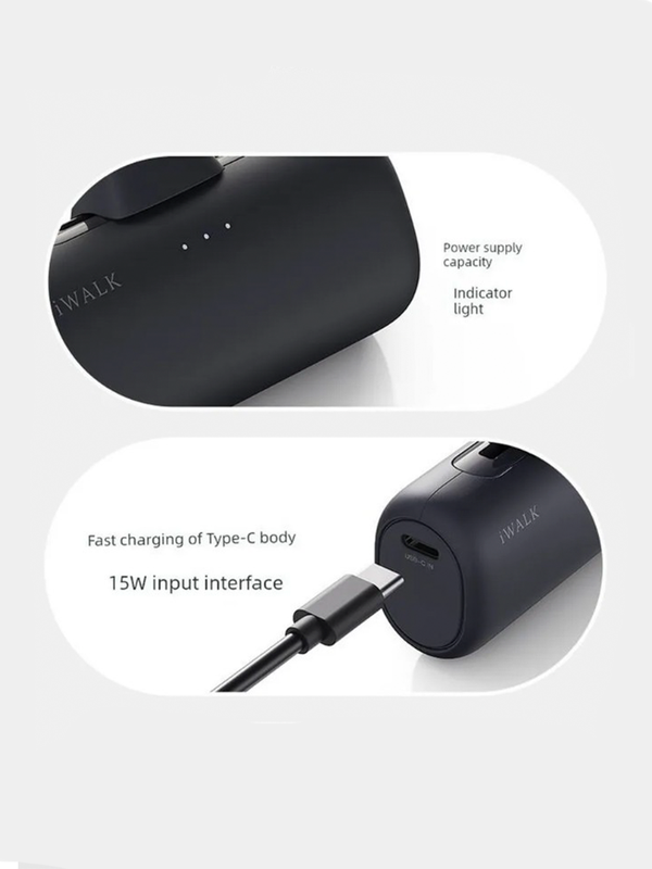 Внешний аккумулятор iWalk, с сдвоенным разъемом USB-C/Lightning,  5000 mAh 20W, черный