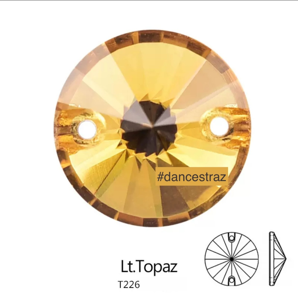 Стразы пришивные, Rivoli, Light Topaz, T226, 12mm, (40 ea/pkg), 5A+best, (F2)