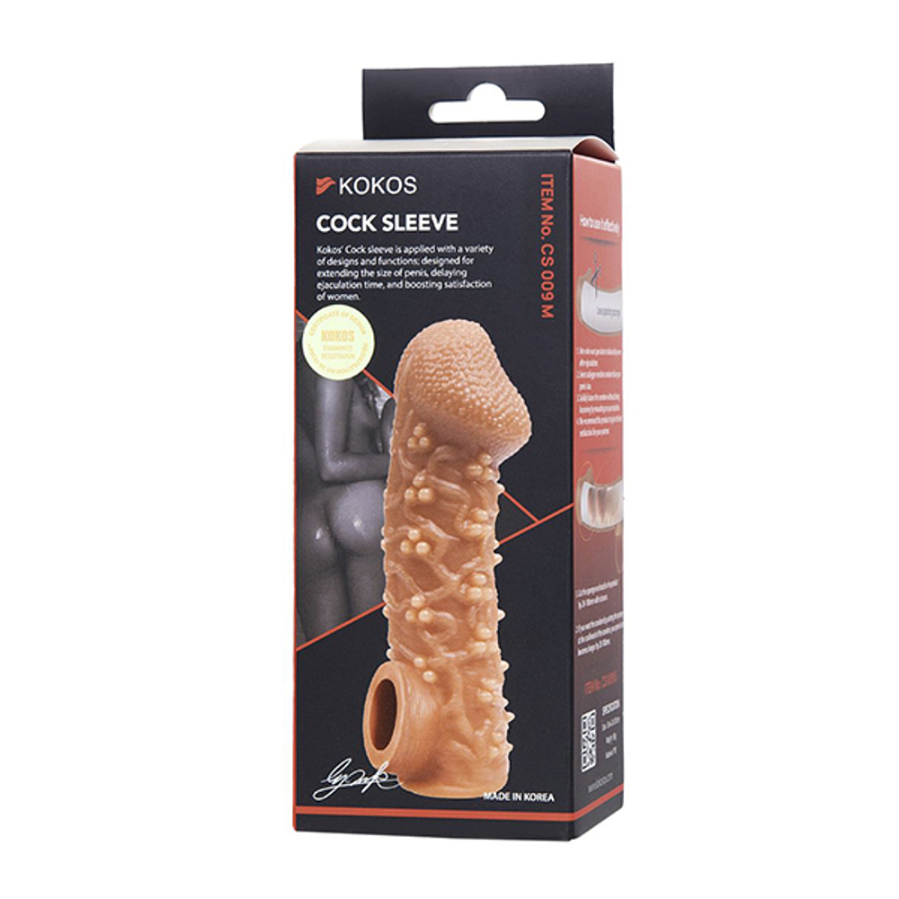 Телесная закрытая насадка 15,6см с пучками шишечек Kokos Cock Sleeve 009 Size M