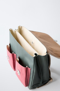 ZARA ШКОЛЬНЫЙ ПОРТФЕЛЬ В РАЗНОЦВЕТНУЮ ПОЛОСКУ, ЗЕЛЕНЫЙ