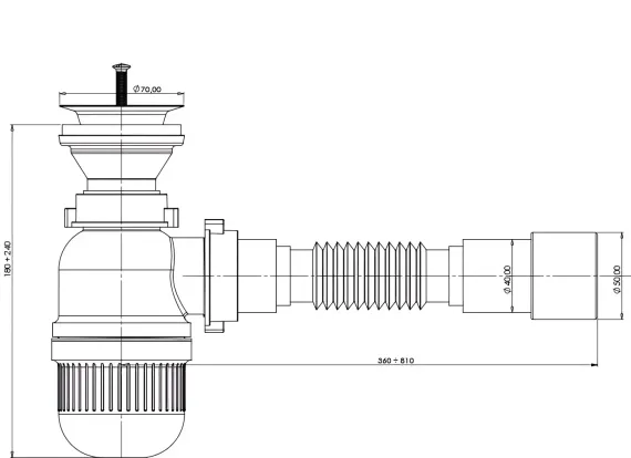Сифон бутылочный BETTOSERB 1"1/2*40/50 выпуск чашка 70мм нержавеющая сталь гибкая труба 770мм 41000