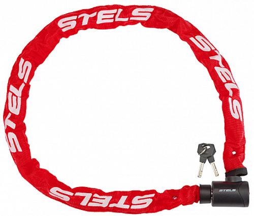 Цепь-замок 6х1200мм 85803 STELS в тканевой оплётке с ключом, красный