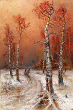 Зимний пейзаж с воронами, Клевер Ю. Ю., картина для интерьера (репродукция) Настене.рф