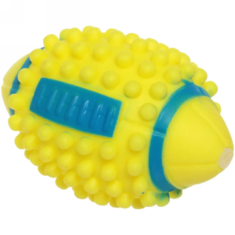 Игрушка - мячик для собак средних, мелких и крупных пород «ИГРУЛИК - РЕГБИ», цвет желтый, с пищалкой 12*7,5см (лейбл)