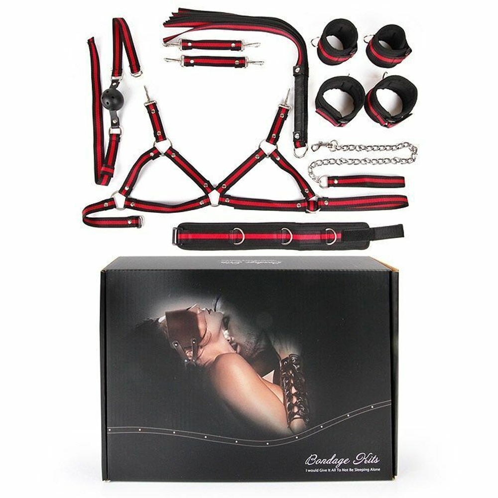 Большой БДСМ-набор Bondage Kits (Цвет: черный с красным)