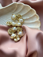 Пуговицы жемчужные в золотистом металле овальные