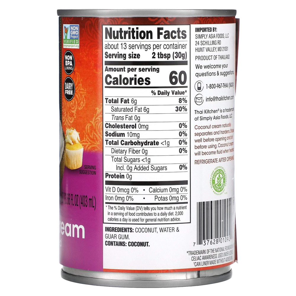 Thai Kitchen, кокосовый крем, без подсластителей, 403 мл (13,66 жидк. унции)