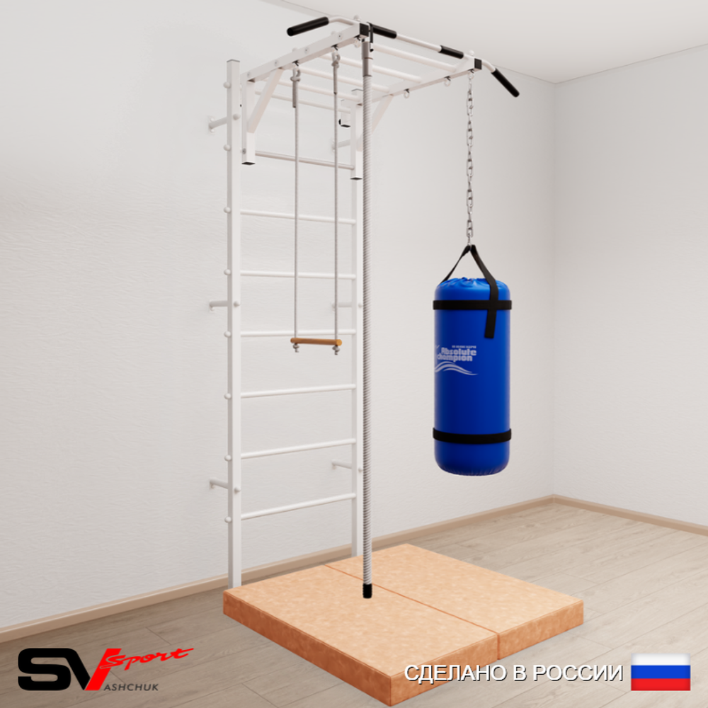 Шведская стенка Sv Sport усиленная 6357 (Турник рукоход/Канат/Трапеция/Цепь/Мешок 30кг/Мат 1м)