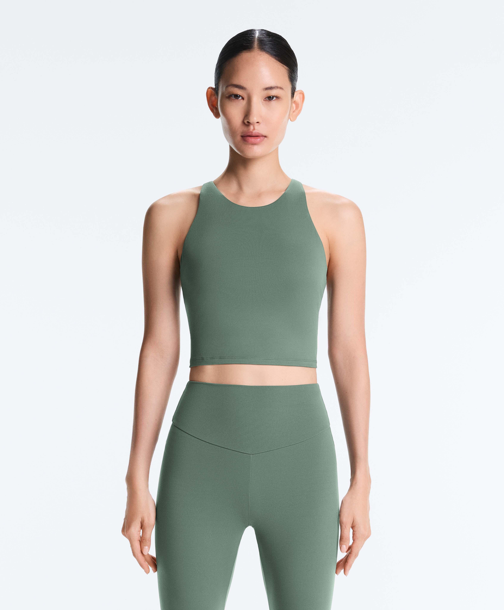 Oysho Майка Comfortlux с чашками и полосками на спине, темно-зеленый