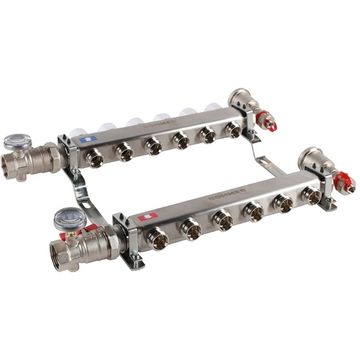Коллектор Rommer 1"x3/4" на 8 контуров с запорными клапанами в сборе (нерж. сталь) RMS-3210-000008