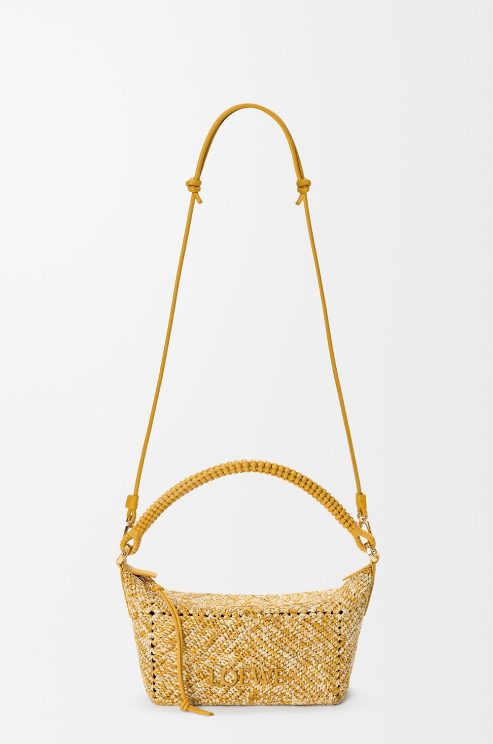 Loewe Мини-сумка Cala из телячьей кожи и рафии, горчичный